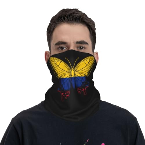 Colombia Colombian Flag Butterfly Neck Gaiter Balaclava Face Mask for Men Women Patriotic Design Seamless Bandana Cover Scarf Headwear Headband Head Wrap White