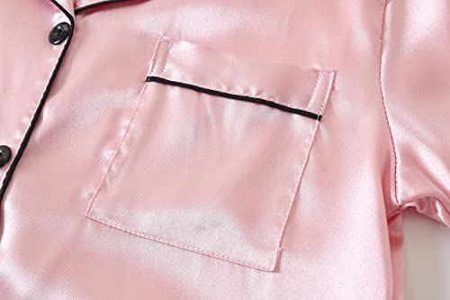 Girls Satin Pajamas Dress Button Down Silky Sleepwear Nightgown Short Sleeve Nightshirt Dresses4