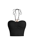 Floerns Women's Tie Backless Sleeveless Ruched Knitted Halter Crop Top A-Black S