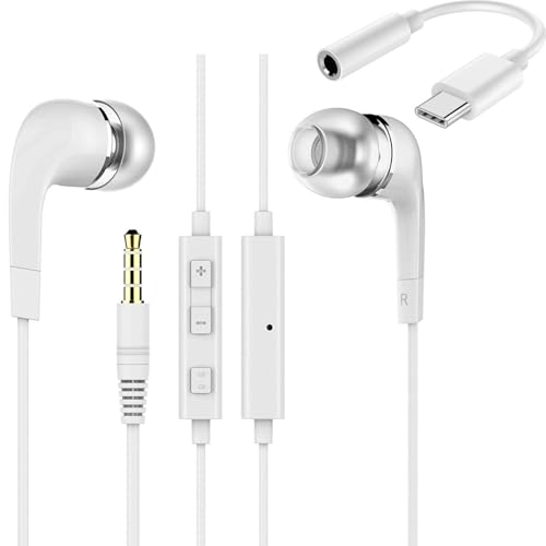 Image of Type-C Earphones for Samsung Galaxy A56 5G / A 56 Earphones Original Like Wired in-Ear Headphones Stereo Deep Bass Headset Earbud with Type-C to 3.5mm Audio Jack, Mic (TYR3, White)