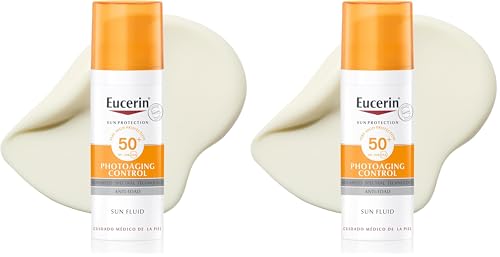 Eucerin Sun Face Photoaging Control Fluid FPS 50+ (50 ml), crema facial solar 50+ con filtros UVA/UVB, protección solar facial antiarrugas e hidratante, crema de sol para todo tipo de pieles