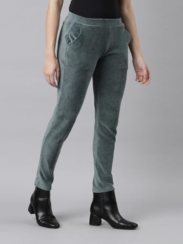 Image of GO COLORS Solid Corduroy Treggings for Women | Warmtech, Mid Rise, Side Pocket