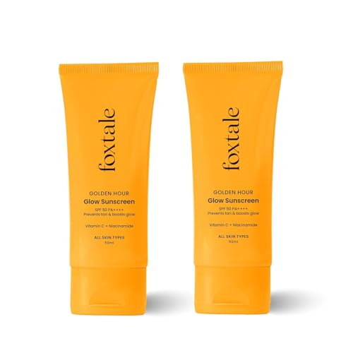 F.ox.T.ale Spf 50 Vitamin C Glow Sunscreen With Pa++++ &amp; Niacinamide|Lightweight|Fast Absorbing|Uva And Uvb Filters Tanning|No White Cast|Non-Greasy|For Men &amp; Women|All Skin Types|Pack Of 2|100 Ml
