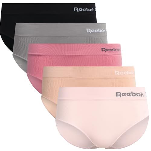Reebok Hipster Panties for Women - 5 Pack Stretch Performance Seamless Underwear with Relaxed...