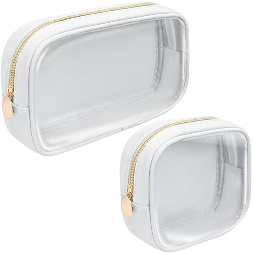 Image of LETGO 2Pcs Clear Makeup Bag Organizers Storage,Cute Cosmetic Bag Preppy TSA Approved Travel Size Toiletry Bag Makeup Organization Car Accessories Essentials for Women Girls (White Set)