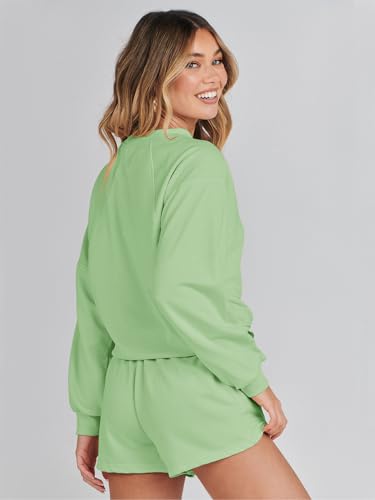 Image of MEROKEETY Women's 2023 Fall Oversized Batwing Sleeve Lounge Sets Casual Top and Shorts 2 Piece Outfits Sweatsuit
