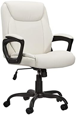 Amazon Basics Classic Puresoft PU Padded Mid-Back Office Computer Desk Chair with Armrest - Cream, 26"D x 23.75"W x 42"H