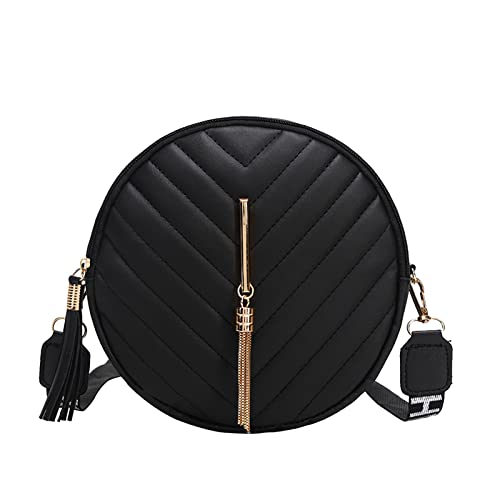 Women Messenger Bag Fashion Round Bag Tassel Purse Shoulder Bag Evening Bag (Black, One Size) - Main Image