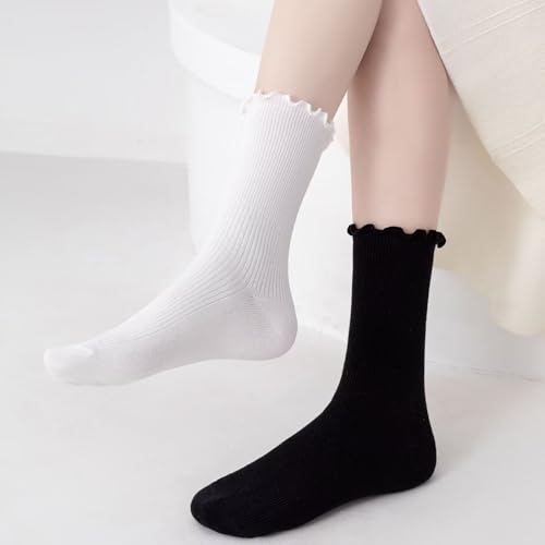 Image of Womens Ruffle Socks Fashion Breathable Solid Color Turn-Cuff Cute Girls Ankle Socks 3 Pairs