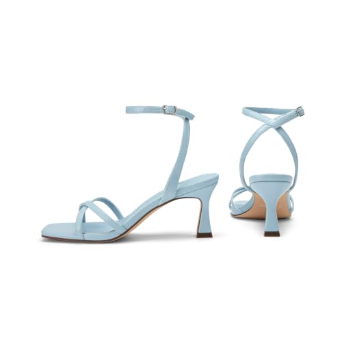 Athlefit Kitten Heels for Women Square Open Toe Strappy Heeled Sandals Ankle Strap Dressy Blue High Heels for Prom Party Wedding Size 8 — view 6