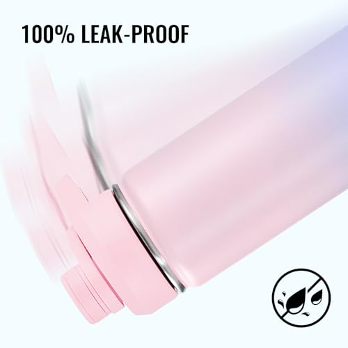 Image of Fijinhom Insulated Water Bottle with Handle, 304 Stainless Steel Water Bottles with Wide Mouth, Double Wall Vacuum Sports Water Bottle, BPA Free, Keep Cold and Hot, 24 Ounces, Pink /Purple