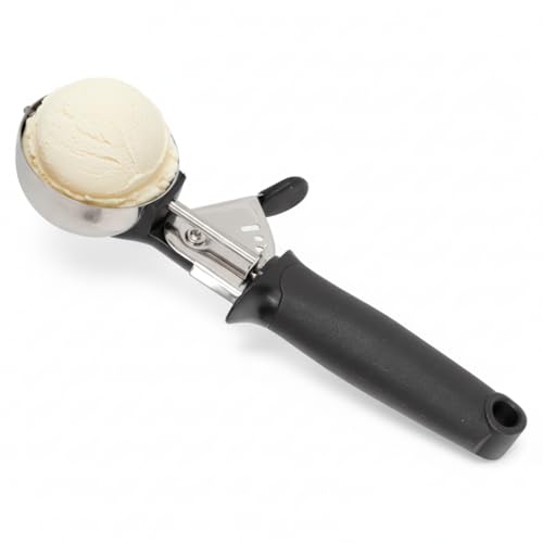 Stainless Steel Ice Cream Scoop With Trigger, 4.5 Oz (130Ml) Cookie & Dough Scooper, Black Ergonomic Handle For Easy Scooping And Release