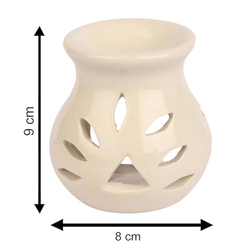 Image of Pure Source India Ceramic Clay Oil Burner Aroma Diffuser (White) Set of 2