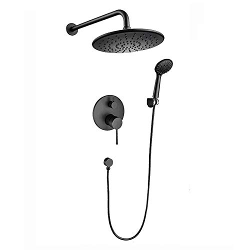 レインシャワーシステムブラック8インチシャワー蛇口セットブラスシャワーコンボセットウォールマウントレインミキサーシャワー3モードハンドヘルドシャワー、ABSシャワーヘッド、埋め込み箱、ABSハンドシャワーH