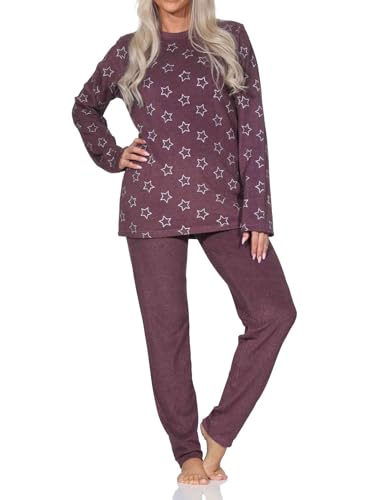 Normann Damen Frottee Schlafanzug Langarm Pyjama in edler Sterne Optik - auch in Übergröße, Farbe:Beere, Größe:52-54