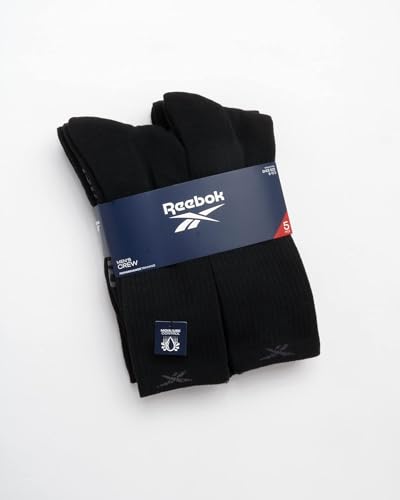 Reebok Mens Athletic Crew Socks - 5 Pack Moisture Wicking Cushioned Athletic Socks for Men with Reinforced Seams (6-12.5), Size 6-12.5, Charcoal Black2