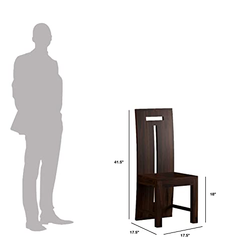 Image of T-Poster Wooden Dining Chairs Set of 2 for Kitchen & Dining Room, Two Seats, Solid Sheesham Wood, Walnut Finish
