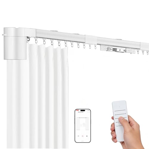 Smart Electric Curtain Track 177 Motorized Curtain Rail with APP & Remote Control Ultra Quiet Automatic Smart Home Curtain System for Living Room Bedroom Fixed-Length Design for Smoother Operation
