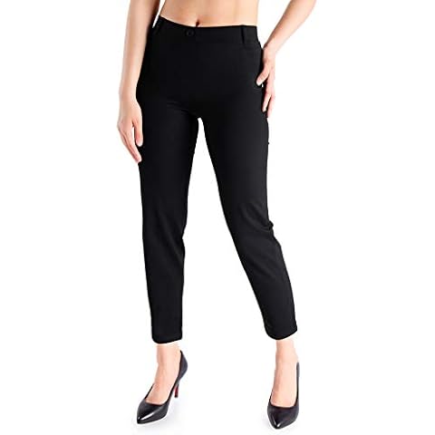 Yogipace,Belt Loops,Petite/Regular/Tall Women's Pull-on Dress Yoga Pants Skinny Cigarette Ankle Pant Slim Fit Work Leggings Office Travel Commute Back Pockets 24",Black,Size 2XL Cover