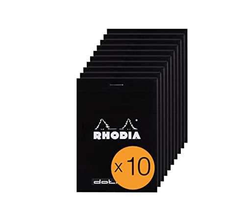 RHODIA 12559Cpack - Bloc-Notes Agrafé Dotpad N°12 Black - 8,5x12 cm - Pointillés Dot - 80 Feuilles Détachables - Papier Clairefontaine Blanc 80 g/m² - Couverture en Carte Enduite - Paquet de 10 blocs