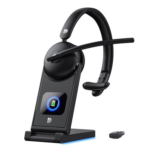 Wireless Headset with Mic for Work, Wireless Headset with Microphone (Noise Cancelling), Smart Mult-Func Dock, 65H Worktime&Fast Charge Bluetooth Headphones for Work/PC/Computer/Call Center/Teams/Zoom