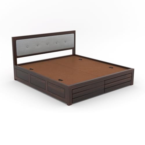 Image of Furniture Sheesham Wood Euro King Size Bed with Box Storage for Bedroom Solid Wood King Box Bed | Finish Color - Walnut, DIY
