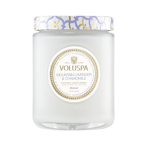 Image of Voluspa Mountain Lavender Chamomile Candle Jar, 18 oz | Coconut Wax Blend, 100 Hour Burn Time, Scented Candles for Home, Poured in the USA