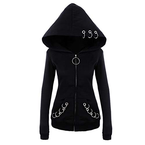 Yuandongxing Sudaderas Góticas Mujer Cráneo Halloween Punk Street Pullover Causal Loose Punk Tallas Grandes Sudaderas con Capucha