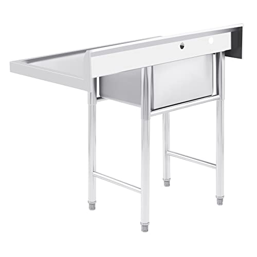 WILPREP Commercial Stainless Steel Utility Sink, Single Compartment Kitchen Sink with Storage Sink Strainer and Splash Guard, Portable Sink with Work Table & Adjustable Feet, 39\" W x 24\" D