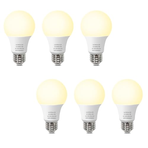 Rmmoimm A19 LED Light Bulbs 60 Watt Equivalent, 9W Non-Dimmable, Soft Warm White 3000K 800 Lumens 6 Pack - image 1