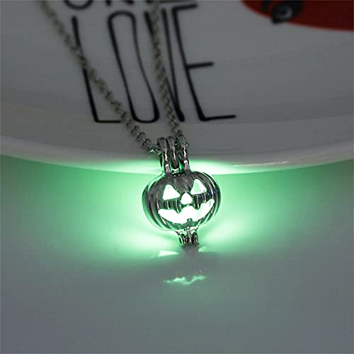 BARcrimy Hollow Pumpkin Pendants Luminous Necklace for Women Glow in The Dark Jewelry for Women Teens Girls (Yellow-Green)