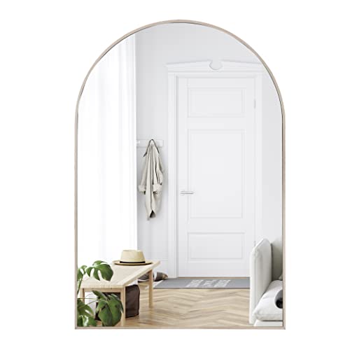 Camden Reed 24x36 Inch Rounded Arch Metal Wall Mirror, Mirror for Entryway, Living Room, Bathroom, Bedroom, Light Brown