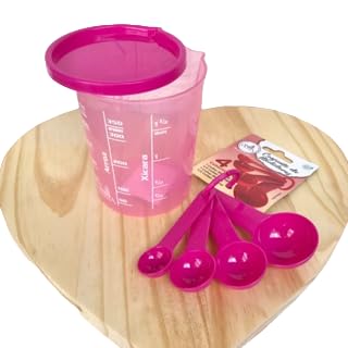 Kit Copo Medidor com Tampa e Colheres Medidoras 400 ml Rosa