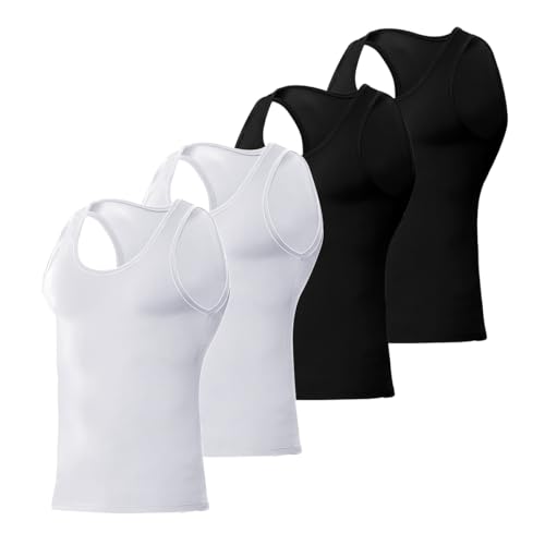 Arjen Kroos Men's Slimming Fitted Tank Top 4 Pack Athletic Activewear Quick Dry Cool Vests for Men Black*2+white*2 Medium