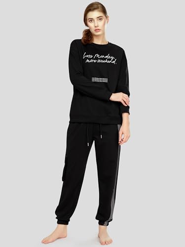 Image of ZEYO Women's Cotton Track Suit Typography Printed Sweatshirt Co-ords Set 5821