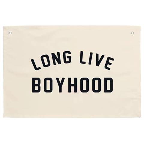 MINI ZOZI Long Live Boyhood Hanging Flag 20X30 Banners Black Canvas Wall Decor Art Sign Boys Room Boy Bedroom Banner Toddler Playroom Baby Kids Nursery Fabric Flags Tapestry Cover