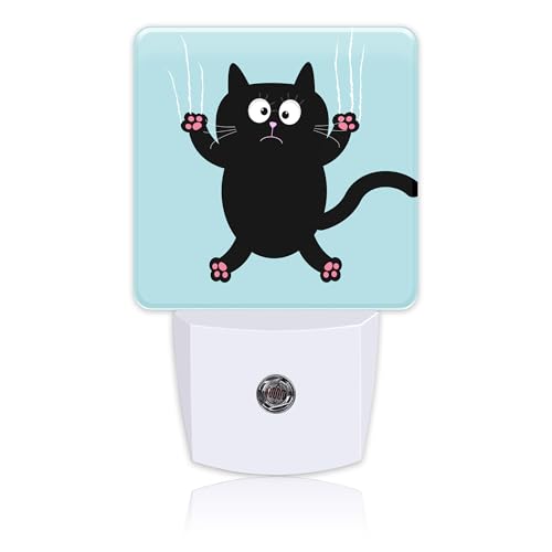 Image of Cartoon Black Cat Claw Scratch Glass Night Light for Kids, LED Night Light Plug into Wall with Dusk to Dawn Sensor for Girls Boys Women Room Decor,Hallway,Kitchen,Bathroom,Nursery,Stairs