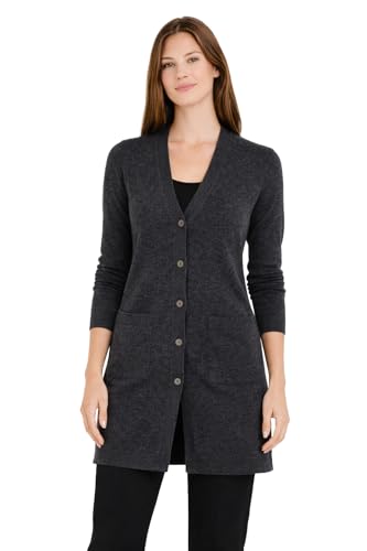 Image of State Cashmere Women's Button Front Cardigan 100% Pure Cashmere V Neck Fashion Sweater Dress with Pockets