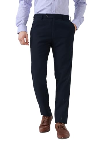 Image of Raymond Men Slim Fit Solid Pattern Poly Viscose Blend Flat Front Formal Trouser