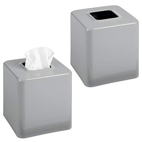 mDesign Modern Square Metal Paper Facial Tissue Box Cover Holder for Bathroom Vanity