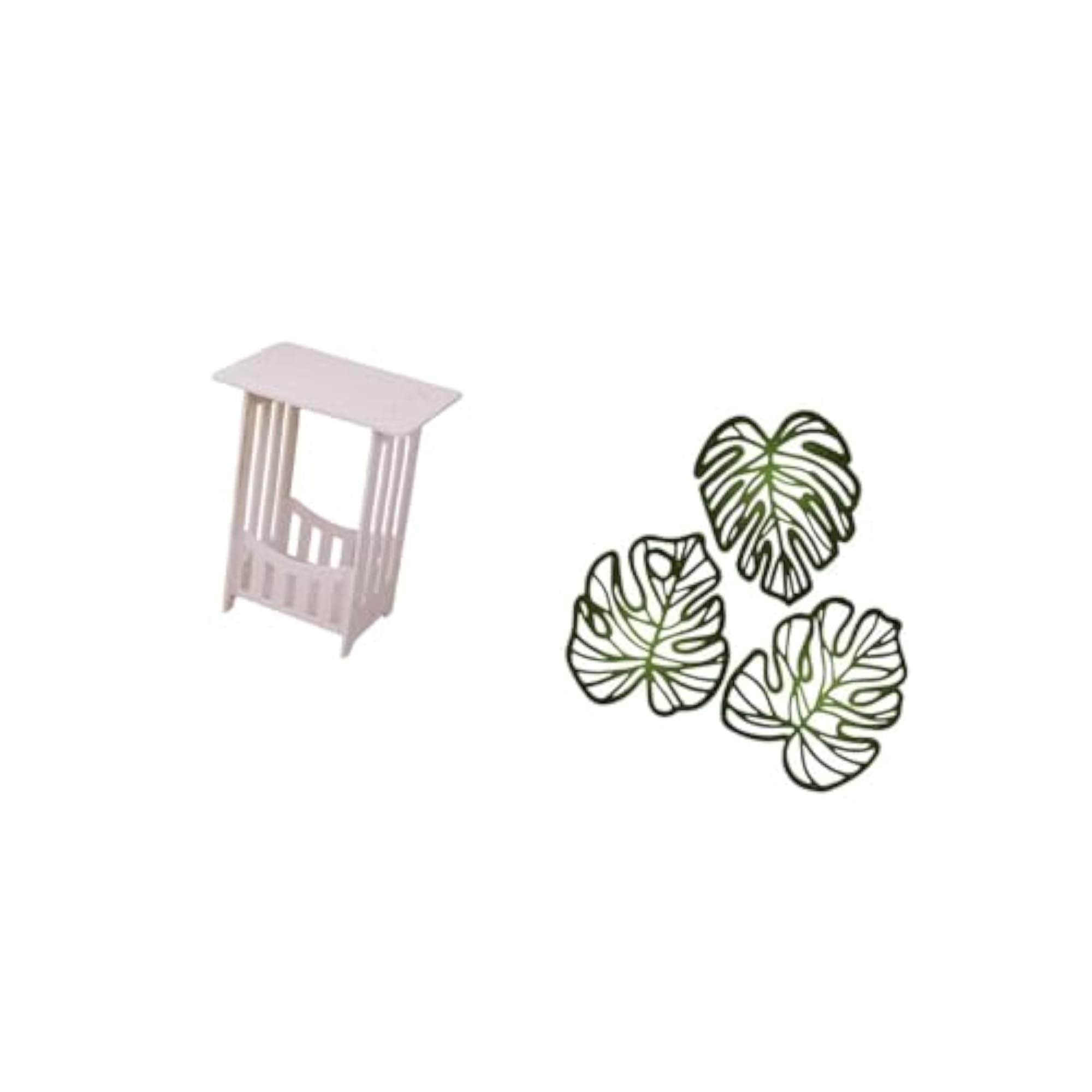 Portable Bedside Table with Palm Leaves Wood Wall Decor