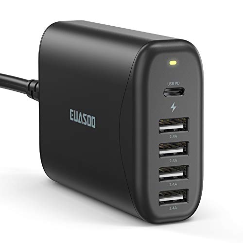 USB C Wall Charger, EUASOO Multi-Port Desktop Charger, 60W 5-Port Charging Station