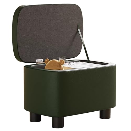 Taburete otomano de almacenamiento con tocador de maquillaje tapizado de cuero, reposapiés, banquete cosmético para dormitorio, 40 x 28 x 25 cm, solución elegante y de asiento