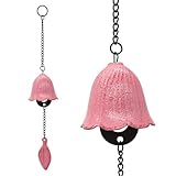 MrMrKura Japanese Leaf Wind Chimes, Small Wind Bell Pendent for Outside Hanging Cast Iron Wind Chime Ornament for Bless Garden Backyard Home Decor (Pink)