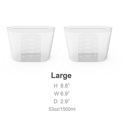 Reusable Silicone Food Storage Bag, 2 set of Large 53oz…