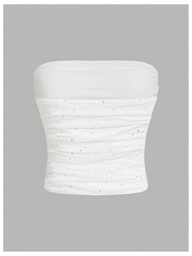 Image of Floerns Women's Rhinestone Sleeveless Bandeau Party Corset Strapless Tube Sequin Top