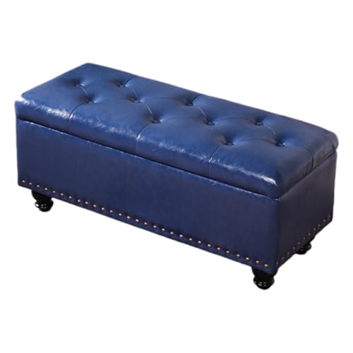 Vzck 収納スツール ストレージチェア 収納ベンチ 大容量収納 ベルベット 足置き 靴交換スツール 収納付き リビング 玄関 寝室適用 脚付き オットマン 寝室の居間の廊下 踏み台 (長さ60cm,ダークブルー)