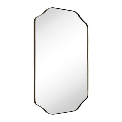 Image of TEHOME 24x36'' Scalloped Oil Rubbed Bronze Bathroom Vanity Mirror, Rectangle Metal Framed Bathroom Mirror