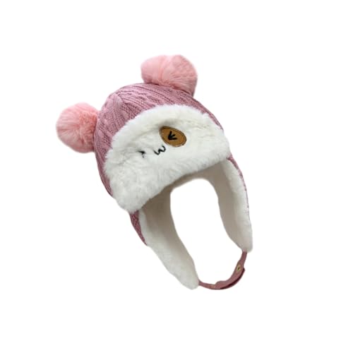 Cotton Earflap Hats Boys and Girls Winter Headwear for Boys Girls Thick Thunder Cap and Earmuffs Hat Pink