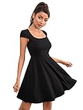 SweatyRocks Women's Elegant Cap Sleeve Scoop Neck High Waist Flowy A Line Mini Dress Black Tall M